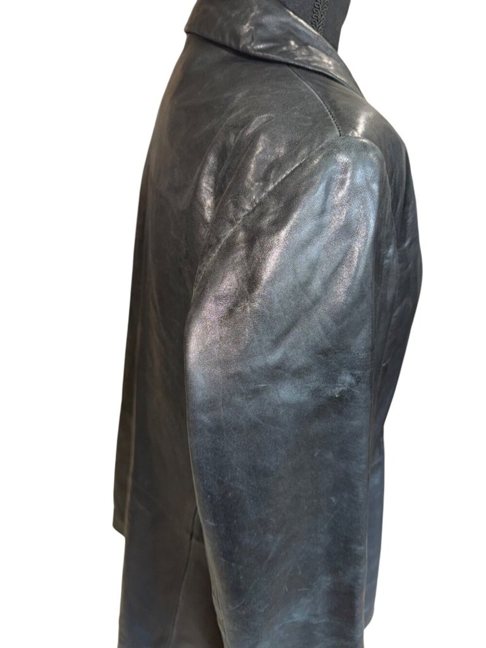 Jones New York Womens M Black Genuine Leather Blazer Jacket Quiet Luxury 90s - Picture 7 of 12